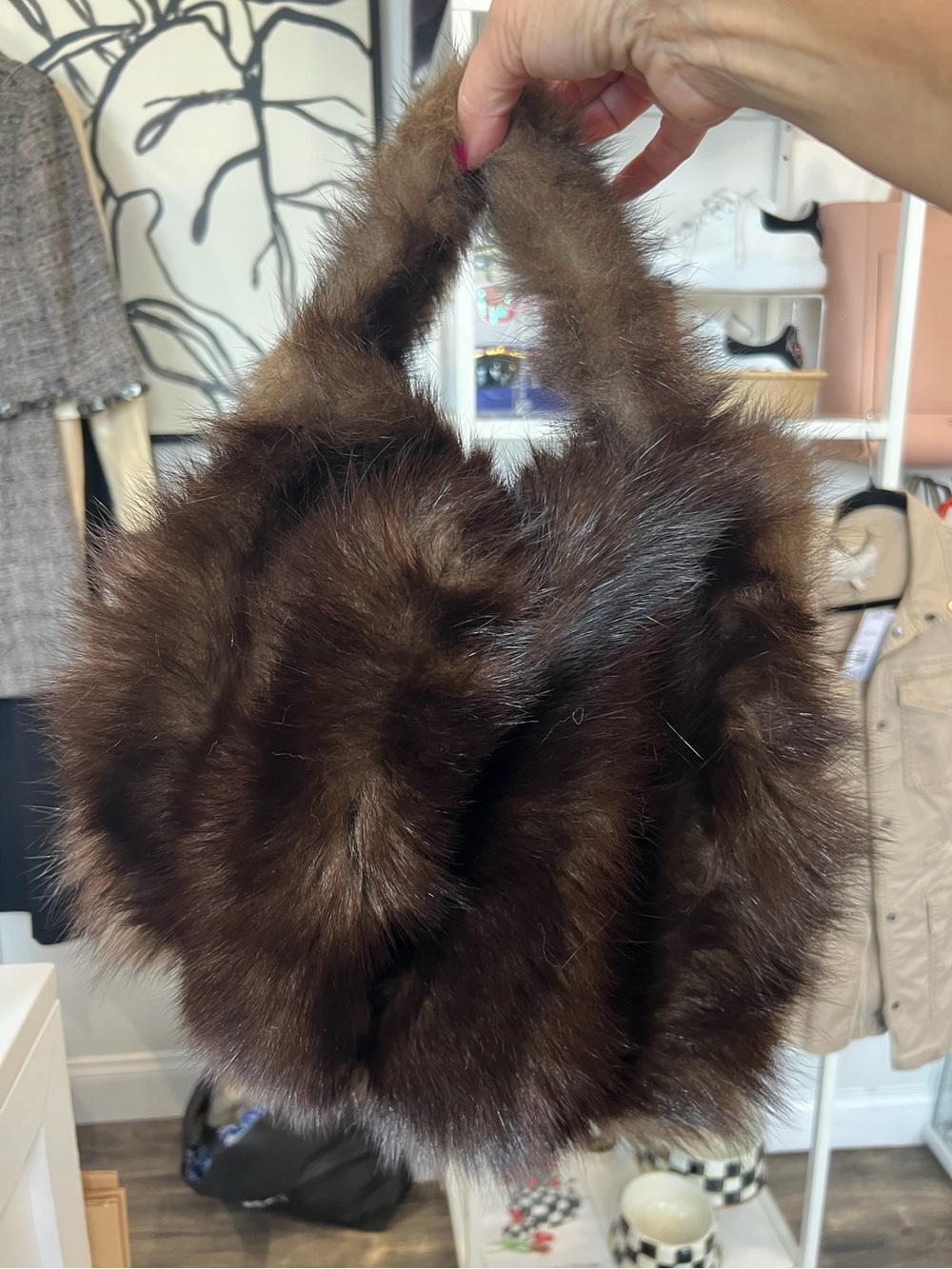 Vintage Brown Fur handbag and hand warmer stole - Luxurious Winter Accessory